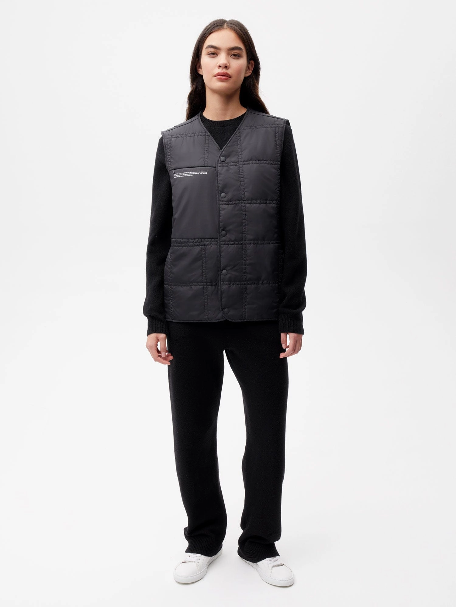 Womens Flower-Warmth Quilted Gilet—black