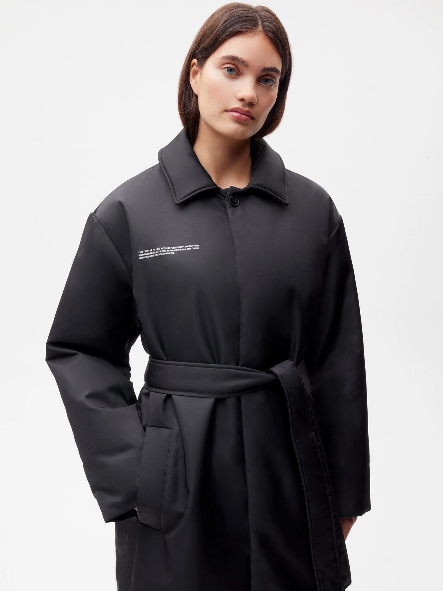 Womens Flower-Warmth Trench Coat—black