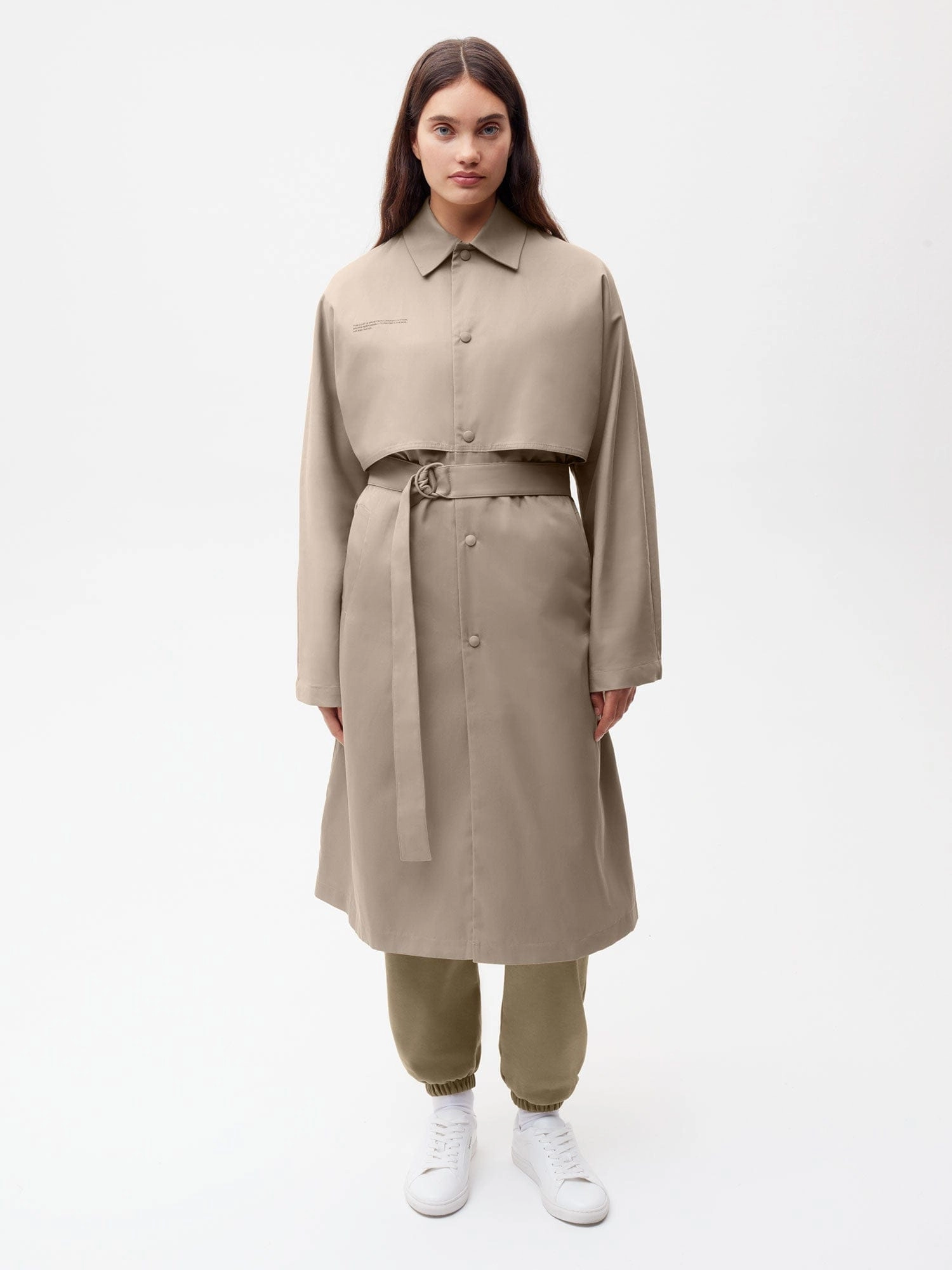 Womens Organic Cotton Trench Coat—taupe