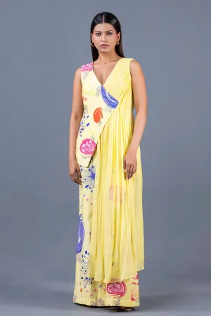 Yellow Gorgonian Printed Overlap Jumpsuit