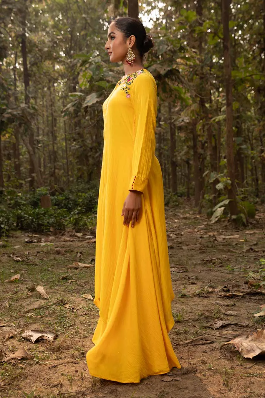 Yellow Sunshine Resham Embroidered Tunic & Pant Set