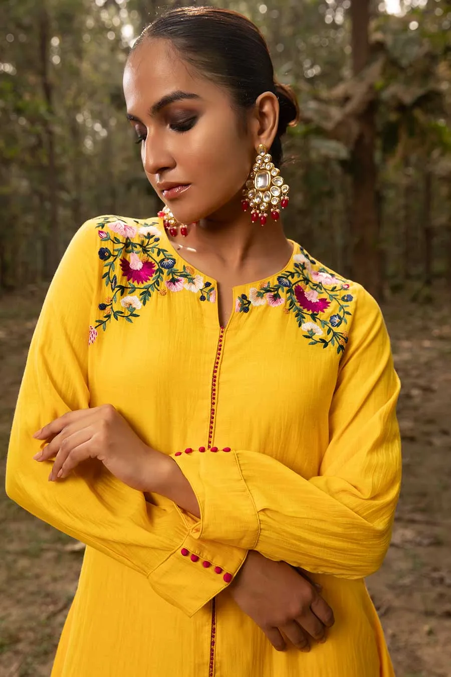 Yellow Sunshine Resham Embroidered Tunic & Pant Set