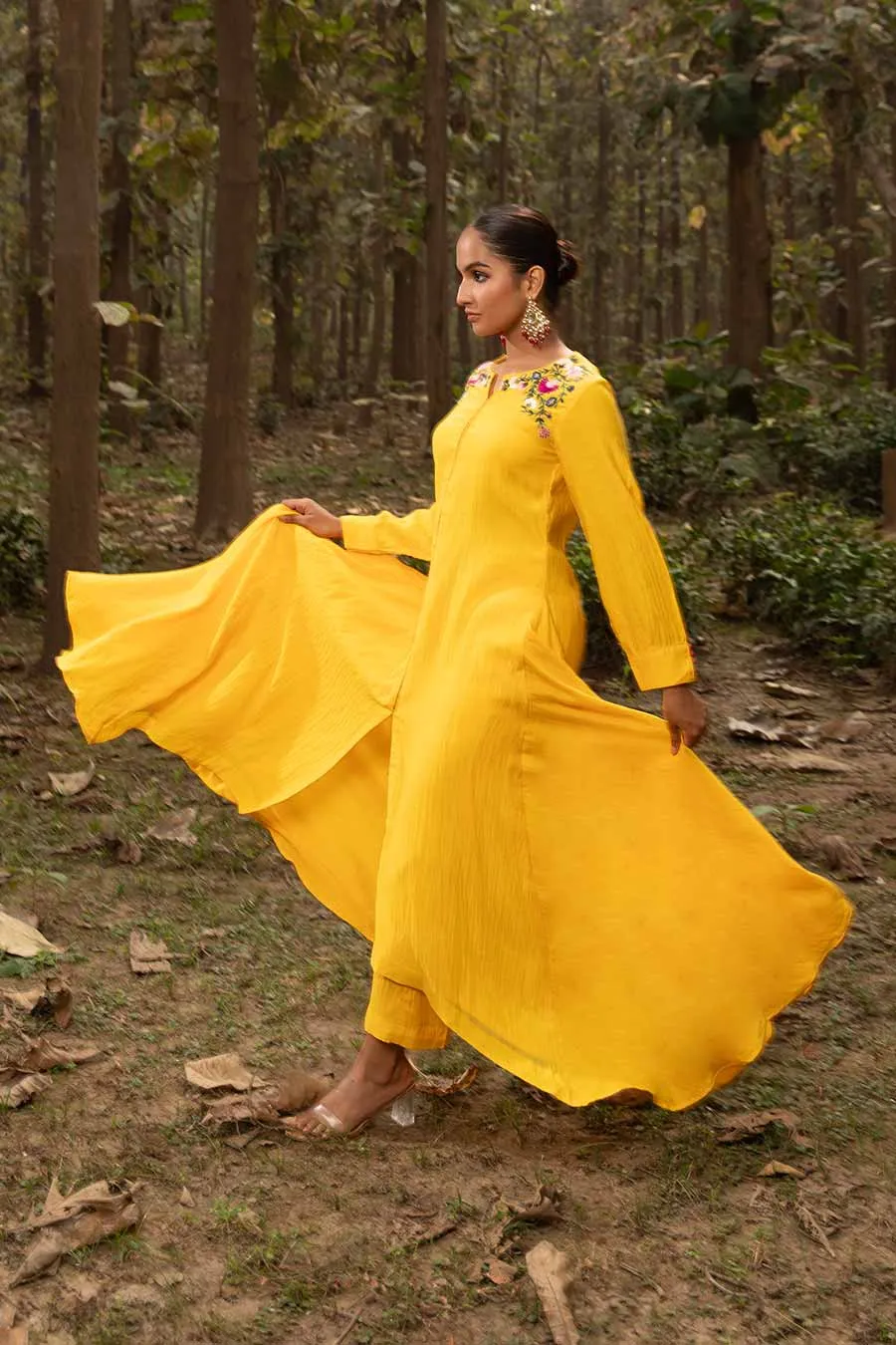 Yellow Sunshine Resham Embroidered Tunic & Pant Set