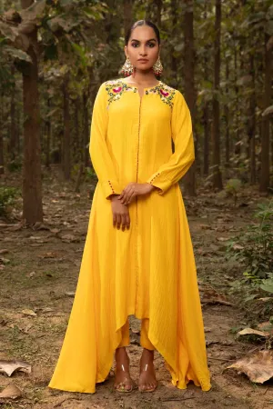 Yellow Sunshine Resham Embroidered Tunic & Pant Set