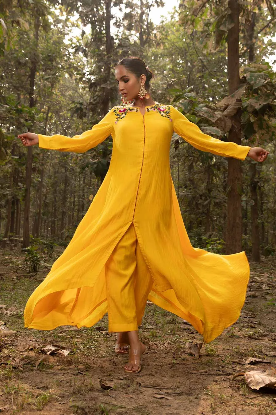 Yellow Sunshine Resham Embroidered Tunic & Pant Set